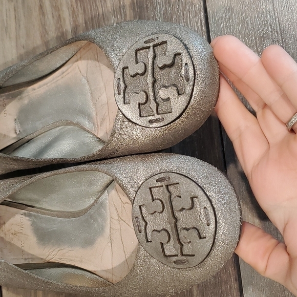 Tory Burch logo  Reva Loafer ballet shoes sz 6M Metallic glitter leather - Picture 3 of 15